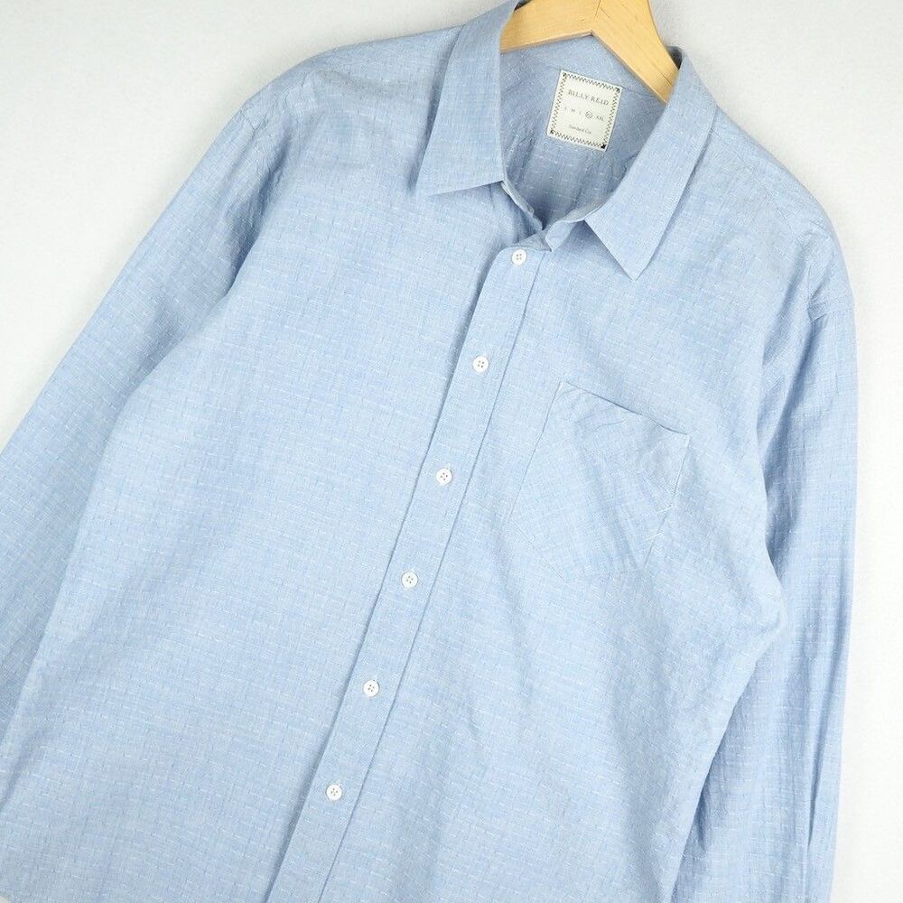 Billy Reid Standard Cut Lightweight Textured Shirt Mens XL Blue Long Sleeve
